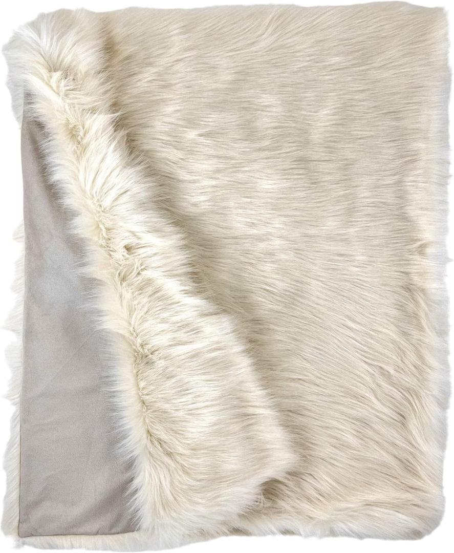 HomeRoots Faux Fur & Suede 50" x 60" Royal White Long Hair Faux Fur Throw