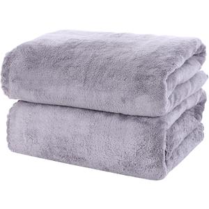 MOONQUEEN 2 Pack Premium Bath Towel Set - Quick Drying - Microfiber Coral Velvet Highly Absorbent Towels - Multipurpose Use as Bath Fitness, Bathroom, Shower, Sports, Yoga Towel (Grey)