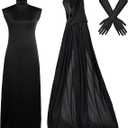 hoyuwak Black Witch Costume for Women Halloween Vampire Dress Up Accessories (Including Mesh Hooded Cape, Dress, Gloves) S