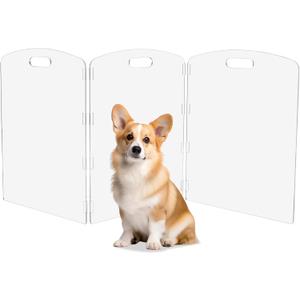 Modern Frame Clear Acrylic Freestanding Pet Gate - 24" High Folding 3-Panel Dog Barrier for Doorways, Stairs & Large Openings, Indoor Fence for Dogs, Puppies & Cats