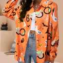 Halloween Shirt Women Hocus Pocus Shirt Halloween Witch Tee Pumpkin Graphic Shirt Long Sleeve Button Down Blouse (X-Large, Yellow)