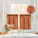 MIULEE Fall Cafe Curtains 24 Inch Length Half Window Farmhouse Short Linen Semi Sheer Curtain for Kitchen Bathroom Basement Small Window, Rod Pocket Tier Curtains 2 Panels, Burnt Orange
