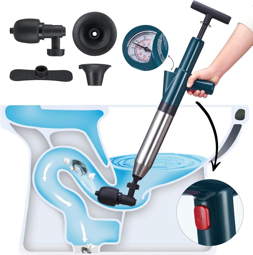 High Pressure Air Toilet Plunger, Plunge Blaster Unclogger Tool for Toilet clearning,Drain unclogging/Bathtub unclog,Remove Sewer Blockage (Standard, Green)