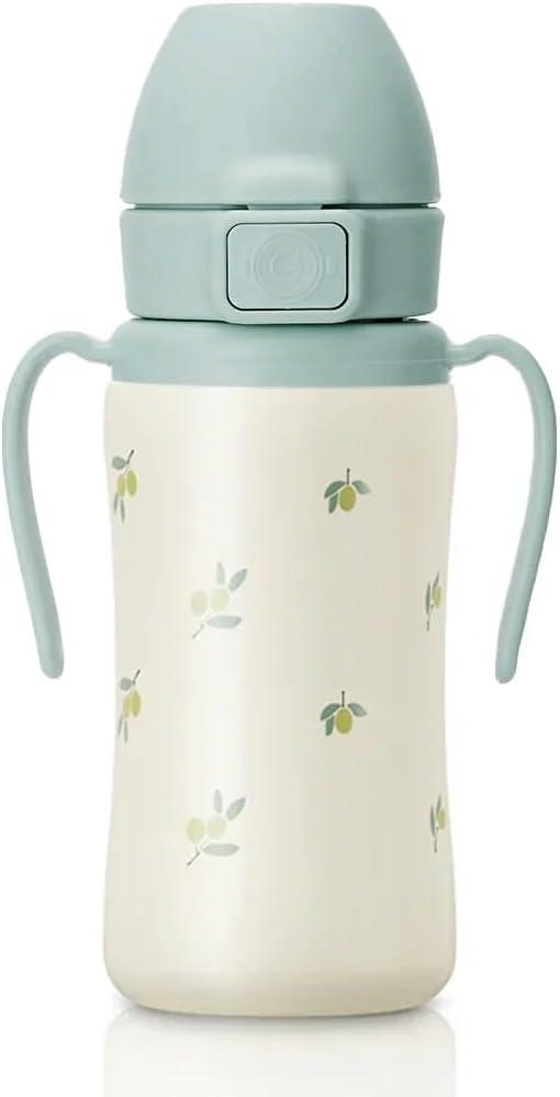 GROSMIMI Insulated 316 Stainless Steel Spill Proof Straw Cup, Water bottle with Flip Top for Toddlers, BPA Free (olive, 10oz)