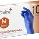 Caring Nitrile Exam Gloves, Blue, Powder-Free, Disposable Gloves for Medical Care, First Aid, Cleaning, Food Prep, 200 Gloves