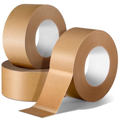 PACKKA Brown Packing Tape Eco Friendly Kraft Paper Tape, Writable & Uncoated Brown Shipping Tape Box Tape for Masking, Shipping, Moving, Sealing, 2 inch x 55 Yards 3 Rolls