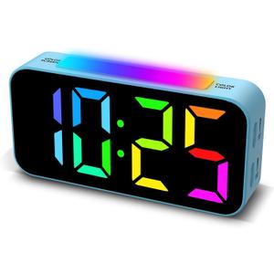 Loud Alarm Clocks for Bedrooms Heavy Sleepers, Digital Clock with Night Light, Large Display, Dual Alarm, Snooze, Dimmable Bedside Alarm Clock for Kids Teens Boys Girls (Blue and Rgb)