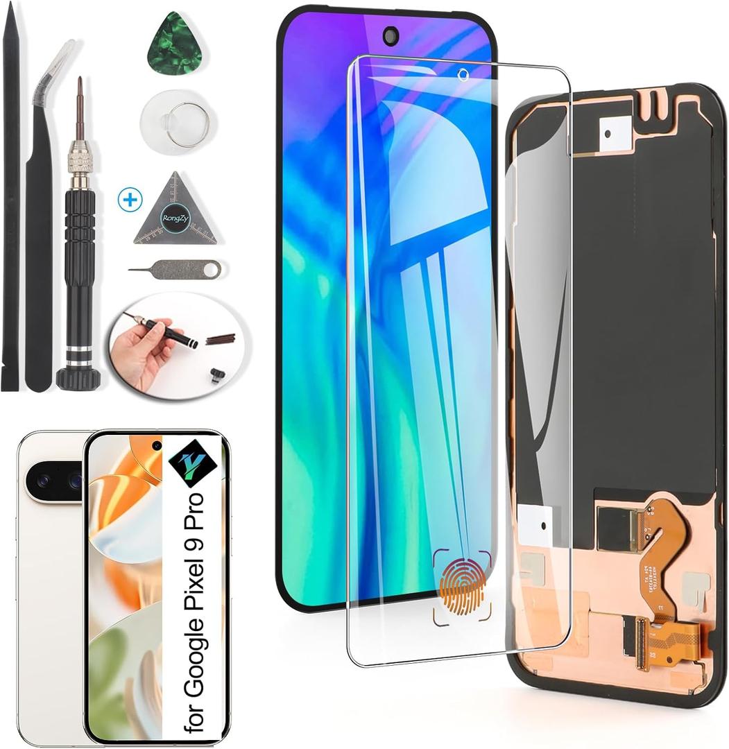YWLRONG OLED for Google Pixel 9 Pro Screen Replacement for Google Pixel 9 Pro GR83Y LCD Display Touch Screen Digitizer Assembly Replacement with Tools(Support Fingerprint)