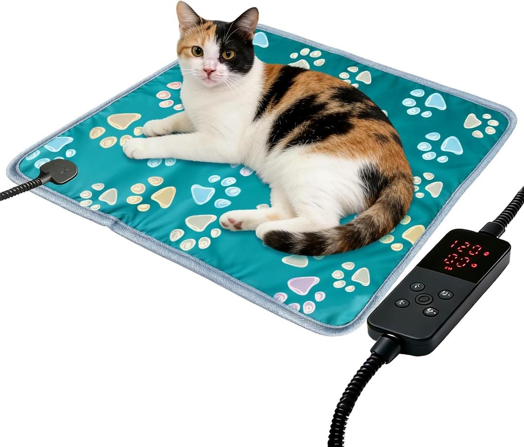 furrybaby Pet Heating Pad, Cat Heating Pad for Dogs Waterproof with Durable Anti-Bite Tube Indoor for Puppies Dogs Cats (1 Pack Green, 17 X 17in, Temp Adjustable)