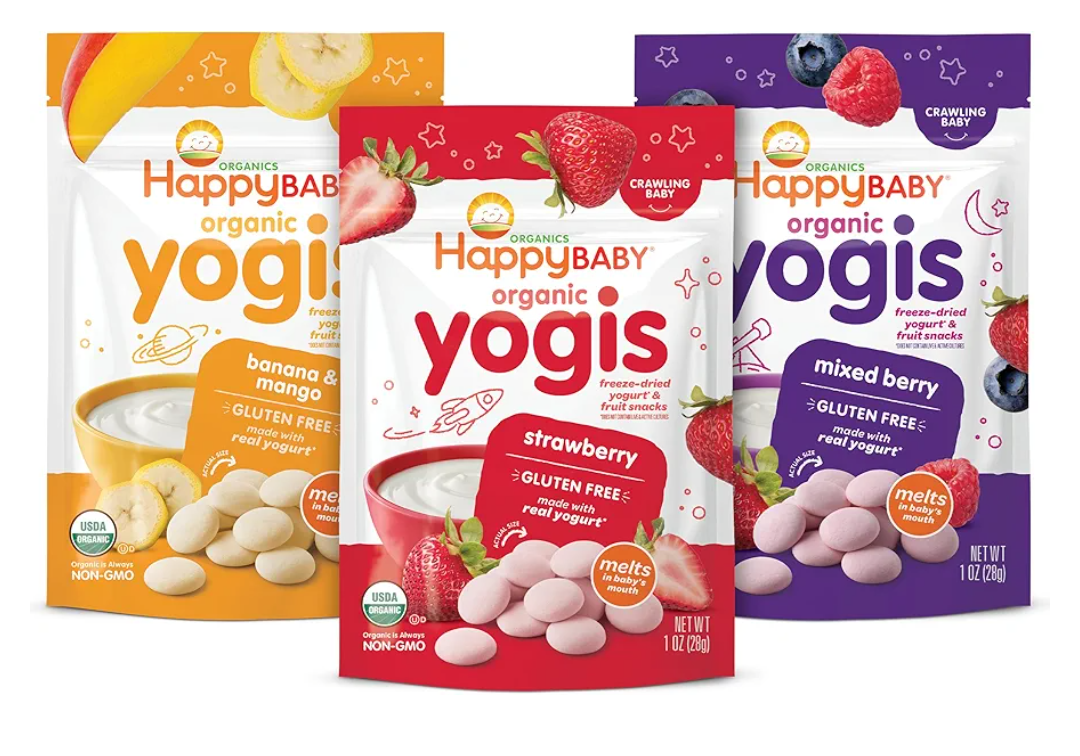3 Boxes Happy Baby Organics Yogis Freeze-Dried Yogurt & Fruit Snacks, 3 Flavor Variety Pack, 1 Ounce (Pack of 3), Best By: 07/18/2026