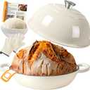 AHJ 6QT Dutch Oven For Bread Baking, Enameled Cast Iron Dutch Oven Pot with Lid, Multi-Functional Bread pan, Sourdough Baking Supplies with Proofing Basket, Cast Iron Bread Oven, Silicone Sling & Gloves. (Ivory White)