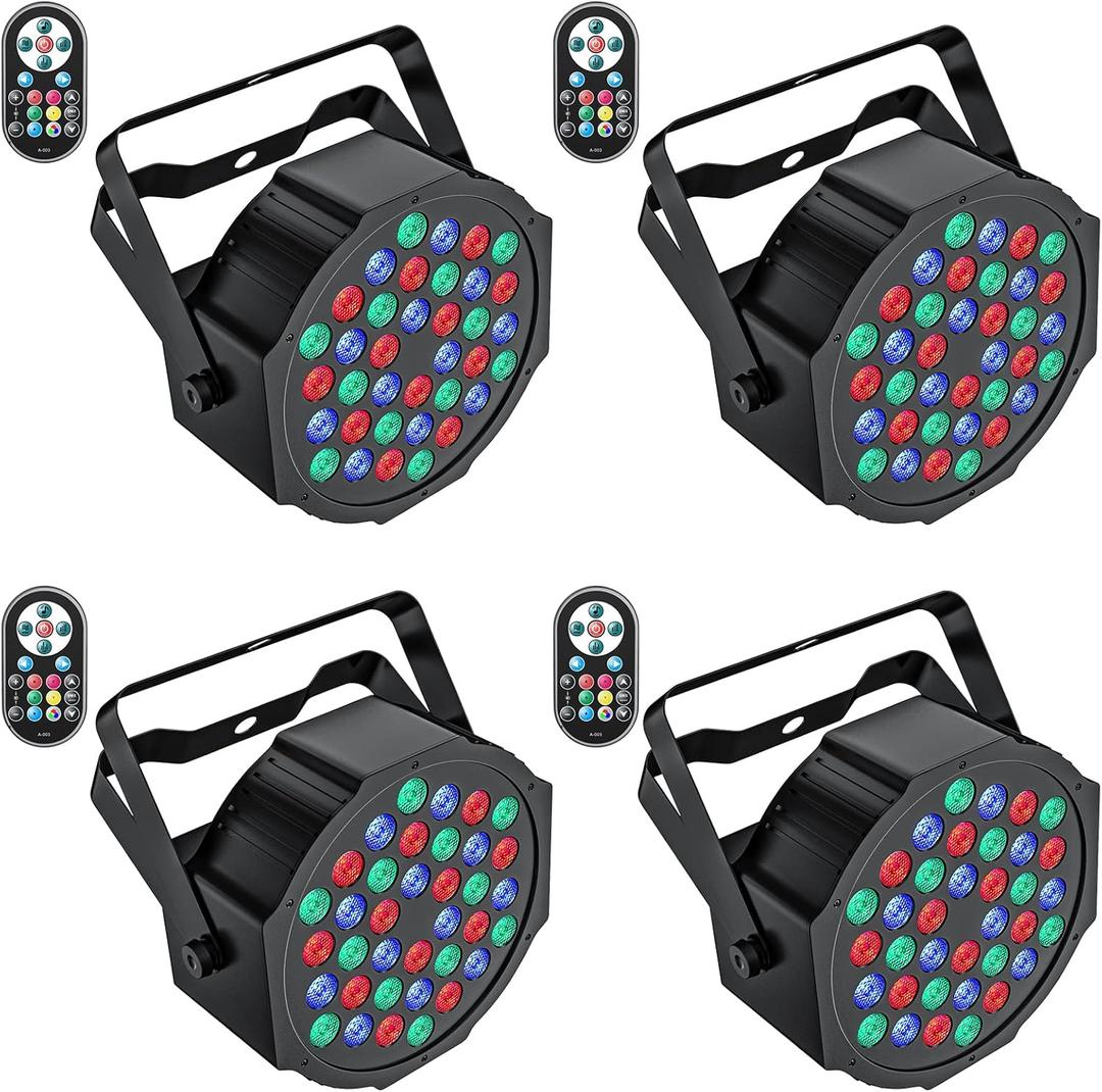 Stage Lights 36 LED Par Lights, U`King RGB Par Light Uplights Stage Lighting Indoor for Christmas Halloween Music Party Disco Wedding, Remote Control, DMX Control Sound Activated Party Light (4 pack)