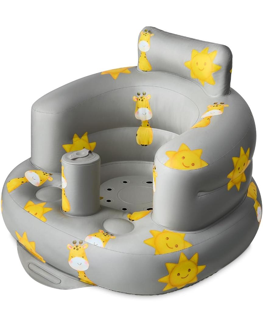 SplashEZ Inflatable Baby Seat - Sit-Up Chair for Kids 3 Months to 3 Years, Blow-Up Baby Seat with Air Pump for Home, Inflatable Sit Me Up Chair for Infant Back Support, Floor & Travel, Giraffes
