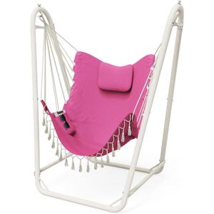 Hammock Chair with Stand,Heavy-Duty Hanging Chair with Stand, for Indoor Outdoor,Sturdy Swing Chair Stand Max Load 350 pounds(Hammock Chair Included) (Pink)