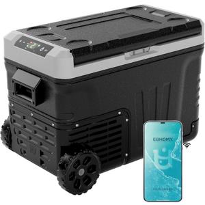 EUHOMY 12 Volt Refrigerator, 37QT(35L) Electric Cooler, Portable Freezer 12V/24V DC 110-240V AC, 12V Fridge -4~68, 12V Cooler with Wheels & 2 Baskets for Travel, Truck, Boat, Camping