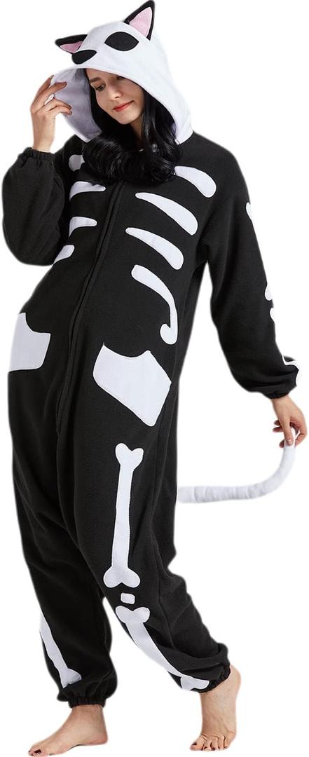 SAMGU Adult Onesie Animal Halloween Cosplay Costume One Piece Pajamas for Women and Men (X-Large, Skull Cat)