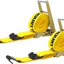 SALUINOKI 2Pack 4 inch Ratchet Straps 30ft Heavy Duty with Flat Hook for Flatbed Trailer Winch Strap 4 inch Flatbed Straps Ratcheting Yellow