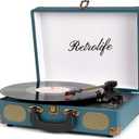 Vinyl Record Player 3-Speed Bluetooth Suitcase Portable Belt-Driven Record Player with Built-in Speakers RCA Line Out AUX in Headphone Jack Vintage Turntable Coral Blue