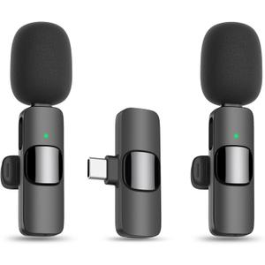MAYBESTA Wireless Lavalier Lapel Microphone for iPhone 15 Series/Android/Laptop - Bluetooth Mini Phone Microphones for Video Recording - 2 Clip on Mics with USB C Interface for Tiktok YouTube Vlog