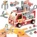 Vanplay Kids Tool Set for Boys - Montessori Toys for 3 4 5 Year Old Boy Christmas Birthday Gifts - 47 Pcs Wooden Toddler Tool Kits with Drill, Learning Educational Construction Toy for Kids Age 3-5