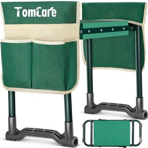 TomCare Upgraded Garden Kneeler Seat Widen Soft Kneeling Pad Garden Stools Garden Bench with 2 Large Tool Pouches Outdoor Foldable Gardening Gifts for Women Men Gardeners, Green, 7.88