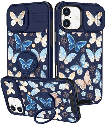 Funermei for iPhone 16 Plus Case - Women Girls Cute Phone Cover Girly Pretty Aesthetic Butterfly Unique Design with Camera Cover and Ring Stand Funda for Apple 16 Plus
