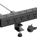 CCCEI Standing Desk Clamp Power Strip with 15 Outlets, Black Desktop Edge Mount Surge Protector Outlet, Fast Charging USB-A and 65W USB-C Ports, 6 FT Flat Plug, Black Fit 1.6 inch Table top.