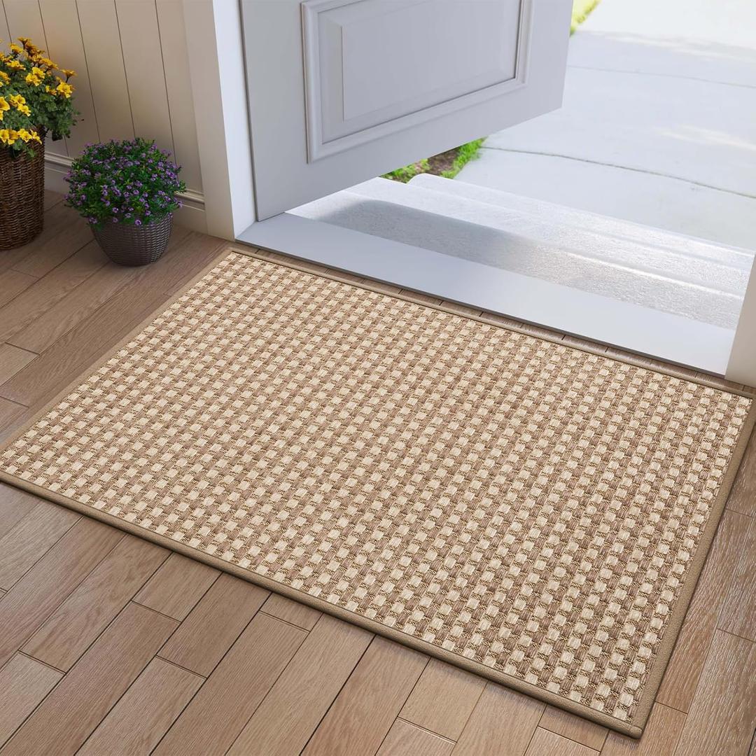Front Door Mat 24''x35'', Absorbent Dirt Resist Washable Non Slip Low-Profile Indoor Doormat, Easy Clean Entryway Welcome Door Mats, Brown