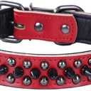 Spiked Studded Dog Collar, Genuine Leather Dog Collar, Adjustable Pet Collars for Medium Large Bulldog Pitbull Mastiff Poodle Boxer (S:27-33cm, Red-1)
