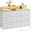 SONGMICS Dresser for Bedroom, Storage Organizer with 9 Fabric Drawers and LED Lights, Charging Station, Steel Frame, 13.2 x 44.9 x 33 Inches, Entryway, Cloud White ULTS519W01