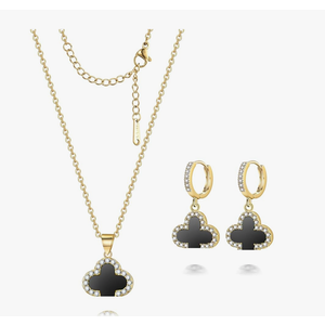 Clover Necklace and Clover Earrings Black White Green Red Pendant 18k Gold Plated Lucky Clover Jewelry Set for Women Trendy