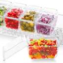 Lifewit Ice Chilled Condiment Caddy with 5x20 oz Containers, Condiment Server with Separate Lid, Serving Tray Platter with Removable Dishes for Bar Fruit Salad Taco Party Garnish, 39 x13cm/15x5