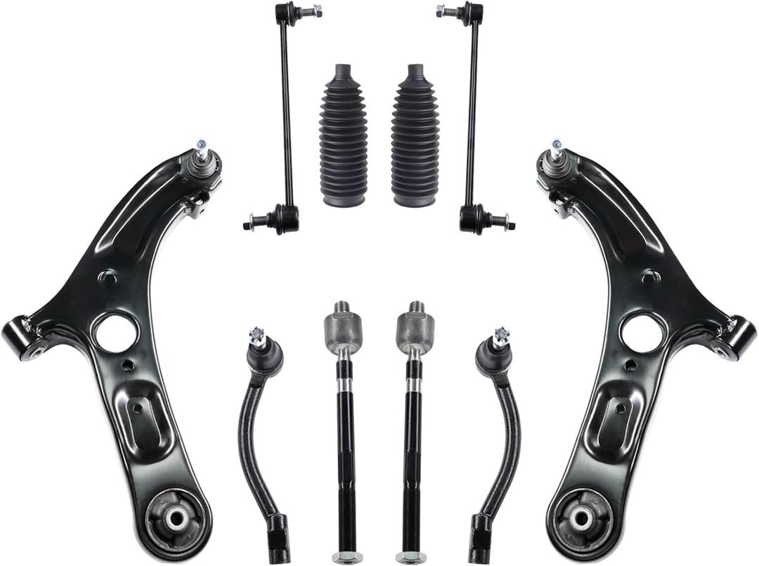 10 PCS Suspension Kit Front Lower Control Arm and Ball Joints Sway Bar Link Tie Rod Bellows Compatible With 2012-2017 Hyundai Veloster Elantra GT
