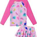 BAOHULU Girl's Two-Piece Long Sleeve Swimsuits UPF50+ Rash Guard Kids Bathing Suit (Pinkbird)