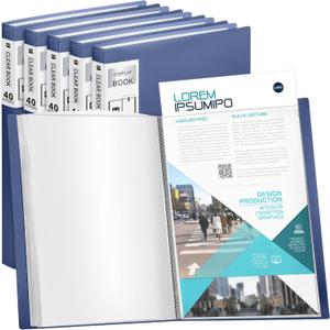 Marspark 6 Pcs Binder with Plastic Sleeves Large 8.5" x 11" Display Presentation Book 40 Pocket 80 Pages Art Portfolio Folder Clear Sheet Protector for Photo Document (Dark Blue)