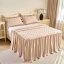 Ruffle Skirt Bedspread Set,3 Piece Bed Skirt Queen Size with 30-inch Extra Long Drop, Quilted French Country Farmhouse Bedding, Soft Microfiber Shabby Chic Bedspread with 2 Pillow Shams, Camel