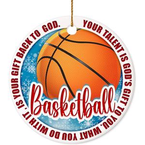 3 x Basketball Christmas Ornament 2025 Ceramic Round 2.9 Inch Keepsake with Faith Quote Inspirational Sports Gift for Basketball Players, Coaches, Athletes & Fans