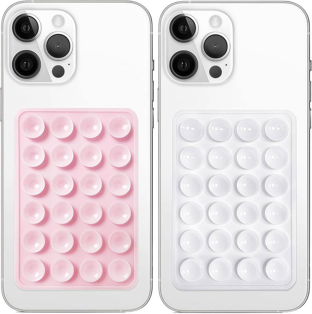 Galundge 2 Pack Silicone Suction Phone Case Mount, Non Slip Sticky Grip for Cellphone, Silicon Adhesive Suction Cup Mount, Strong Grip Holder for Selfies and Videos (LightPink&White)