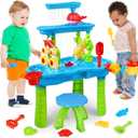 AOKESI Water Table for Toddlers 1-3,Outdoor Kids Water Play Table Rain Showers Splash Pond Sand, 3-Tier Sensory Activity Sand Table, Summer Beach Backyard Activities Water Toys for Toddlers Boys Girls