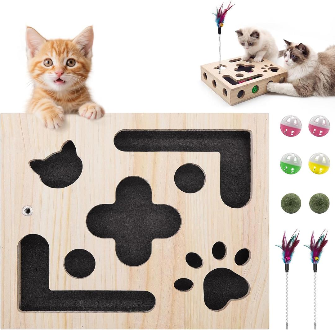 Cat Toys for Indoor Cats - Cat Nail File Box with Interactive Cat Toys, 2026 Upgraded Cat Puzzle Feeder Scratch Puzzle Toy for Indoor Cats, Natural Claw Care