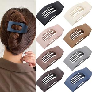 8 Pack Flat Hair Clips for Women Large Matte Rectangle No-Slip Claw Clips, Strong Hold Square Hair Accessories for Thick & Thin Hair, Lay Flat Design for Work & Daily Styling