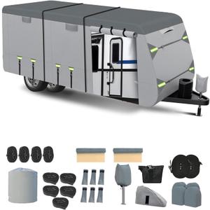 Windproof RV Cover for 33' -35' Travel Trailer Cover, Upgraded 8 Layers Top UV Resistant Motorhome Toy Hauler & Camper Cover with 4 Tire Cover & Tongue Jack Cover Extra Windproof Ropes