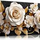 Flower Large Canvas Wall Art for Living Room Bedroom Home Office White and Gold Wall Art Blossom Picture Framed Wall Decor Modern Canvas Prints 20x40 In