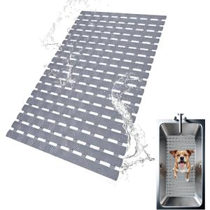 Pet Dog Bathing Non-Slip Mat, Dog Bath mat for tub, Bath Tub Shower Mat, 27.5x15.7 Inch Quick Drain Bathtub Mat with Suction Cups & Drain Holes for Bathroom (Grey)