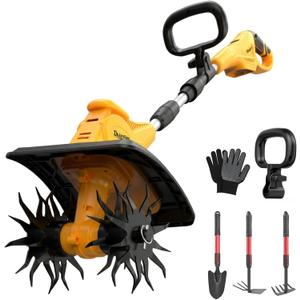 Garden Tools - Cordless Tiller Cultivator Compatible with DEWALT 20V MAX Battery (Tool Only), 310RPM Electric Rototiller with 40 Steel Tines, 9.1In Tilling Width & 6.3In Depth Tiller, Folding Design