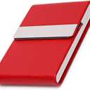 TopHomer Business Card Holder Portable PU Leeather and Stainless Steel Multi Card Case with Magnetic Closure (Red)
