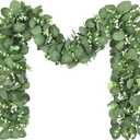 Artflower 8 Pack Artificial Eucalyptus Garland with Flowers, 5.9ft/pcs Faux Silver Dollar Eucalyptus Greenery Garland Vines for Table Wedding Backdrop Arch Wall Party Mantle Festival Decor