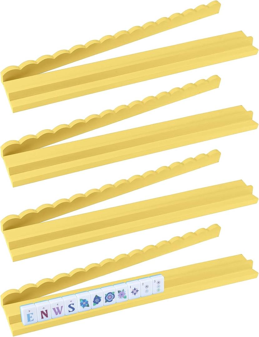 Leinuosen 4 Pcs Wooden Scalloped Mahjong Racks with Pushers | Magnetic American Mahjong Racks, Painted Wood, Family Game Night, Player Gift, Tile Holder