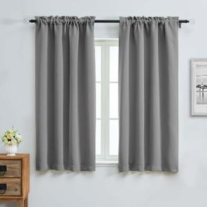 Aiyufeng Light Grey Blackout Curtains for Bedroom 63 Inch Length 2 Panels, Solid Thermal Insulated Energy Saving Rod Pocket Window Treatment Curtains Blackout Drapes, W40 x L63 Inch, Light Grey