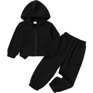 YOUNGER TREE Toddler Girls Fall Clothes Kids Hoodie Zipper Sweatshirt and Sweatpants Outfits Girls Winter Sweatsuit (2-3T, Black)